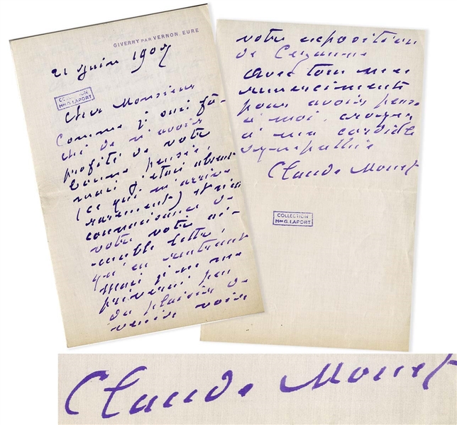 Claude Monet Autograph Letter Signed -- ...I will not deprive myself of the pleasure of coming to see your Cezanne exhibition...